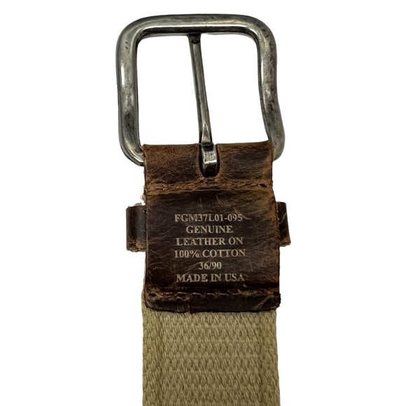 LEATHER Canvas Belt Brown Tan 100% Cotton Utility Range Work Outdoor Men Size 36 - Picture 6 of 7